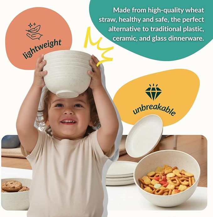 40 PCS Kitchen Dinnerware Sets, Wheat Straw Plates and Bowls Sets, Unbreakable Dishes Set for Camping, Picnic, Microwave and Dishwasher Safe, Plates, Bowls, Cups, Service for 8 (White)