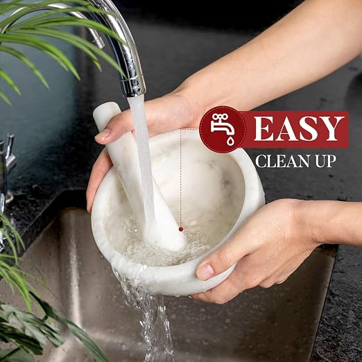 Marble Mortar and Pestle Set, 7"-4 Cups Grinder Bowl for Guacamole, Salsa, Pill Crusher, Spice, Herb, Garlic, Nut, Heavy Duty Grinder for Kitchen(Namib Fantasy)