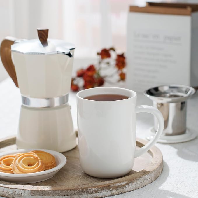 CEEFU 16oz Porcelain Tea Mug with Infuser, Lid and Coaster | Teaware with Filter, Loose Leaf Tea Cup Steeper Maker, Tea/Coffee/Milk/Women/Office/Home/Gift, White