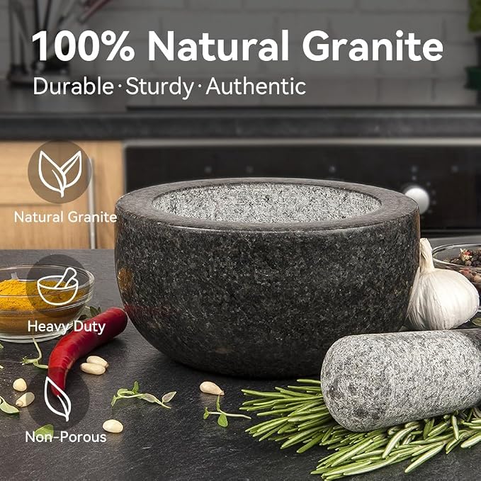 Kota Japan Large Black Granite Mortar & Pestle Natural Stone Grinder for Spices, Seasonings, Pastes, Pestos and Guacamole | Great for grinding spices, seasonings, pastes, pestos, and guacamole. Heavy stone stays put while grinding.