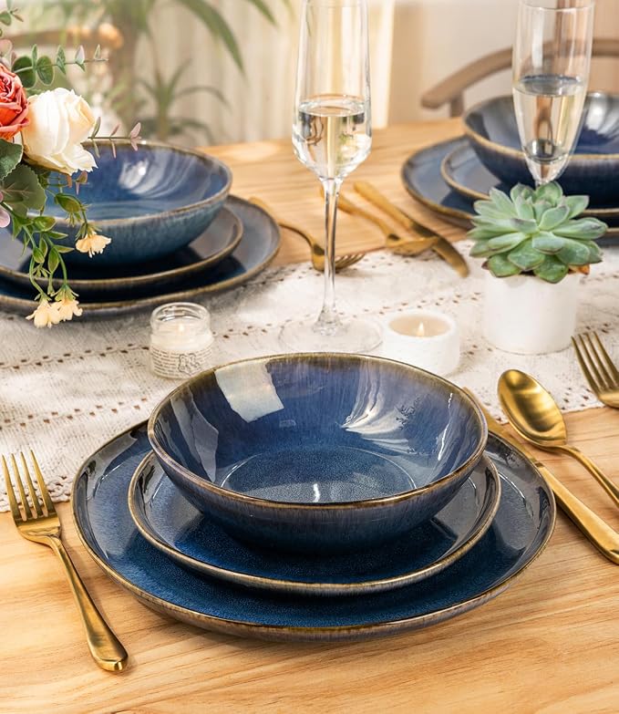 AmorArc Ceramic Dinnerware Sets for 6, 18Pcs Plates and Bowls Sets Dishes | Stoneware Handmade Reactive Glaze Dinner Set, Highly Scratch Resistant | Dishwasher & Microwave Safe Dishware