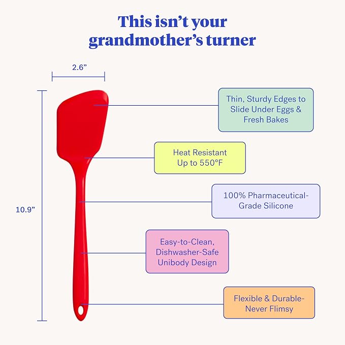 GIR: Get It Right Silicone Kitchen Spatula Turner - Non-Toxic Cooking Utensils for Nonstick Cookware, Cooking and Baking, Mini Flip - 11IN - Red