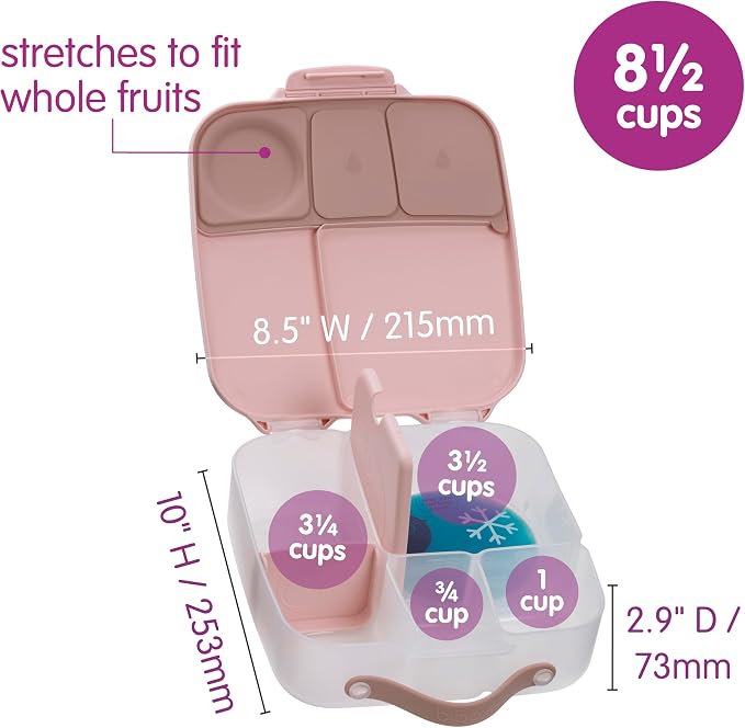 b.box Lunch Box, 8.5 Cup Bento Box for All Ages, Snack Box, Food Containers | Lunch Box Kids + Adults, Lunch Containers, 4 Compartments, Leak Proof, Dishwasher Safe, BPA Free, PFAS Free — Blush Crush