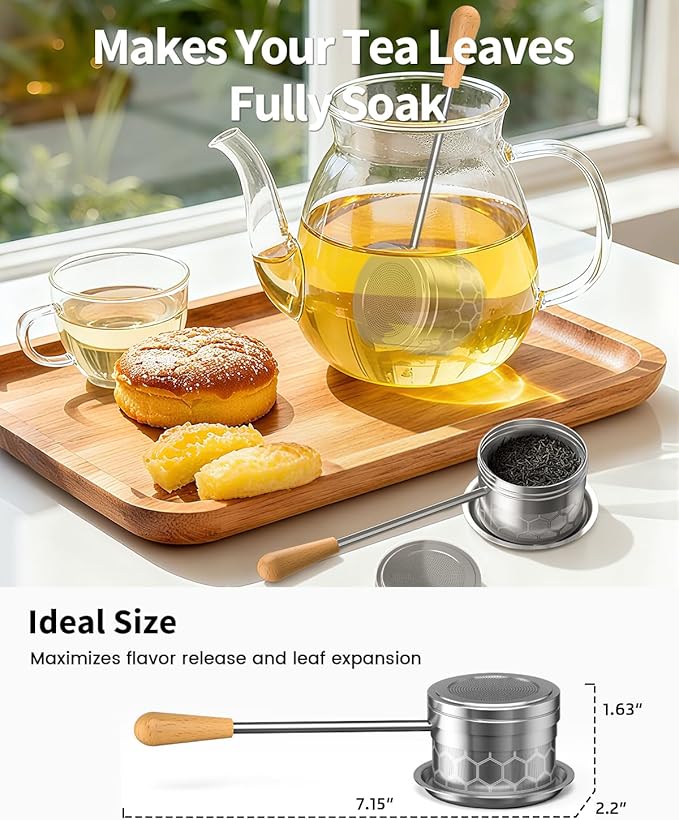 HOUSE AGAIN Tea Infuser for Loose Tea, 2-in-1 Tea Scoop Infuser Extra Fine Mesh Tea Strainers for Loose Tea, 304 Stainless Steel Loose Leaf Steeper, Ball Filter with Handle for Spices, L