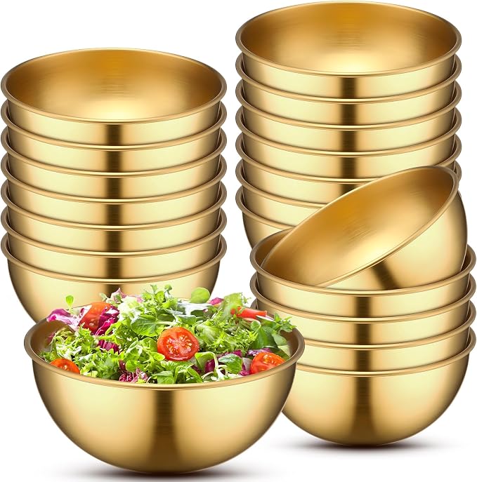 Nuogo 20 Pcs 4.7 Inch Gold Bowls Stainless Steel Esthetician Facial Bowls | Multi-use for Spa Facials Baking Serving, Christmas Wedding Decor, Professional Mixing Prep, Salad Fruit Candy Display Bowls