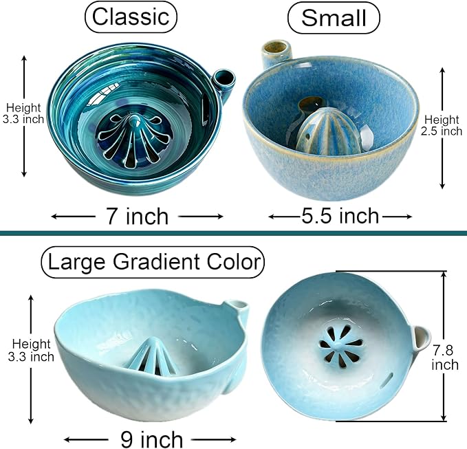 Self Spinning Ceramic Berry Washing Bowl with Drain Holes, 5.5'' Kitchen Fruit Washer Spinner Bowl with Fruit Fork and Waterproof Pad (Small-Green-A)