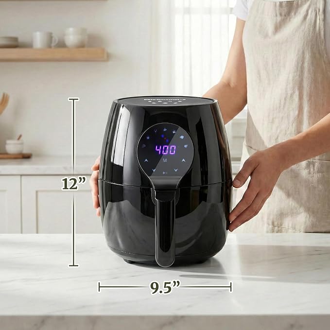 Elite Gourmet EAF5317D 5.3Qt Air Fryer, PFOA/PTFE Free, 1350W, Black | Digital, 7 Menu Functions, Oil-Less Healthy Hot-Air Cooking, Timer & Temperature Controls