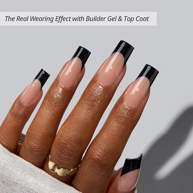 BTArtboxnails XCOATTIPS Black French Tip Press On Nails, L Square, Peach | Lamp-Curable, 4-Week Wear, Natural Nail Look, Salon Quality Value at Home, Easy-to-Apply for Beginners, 160ct Nail Tips Only