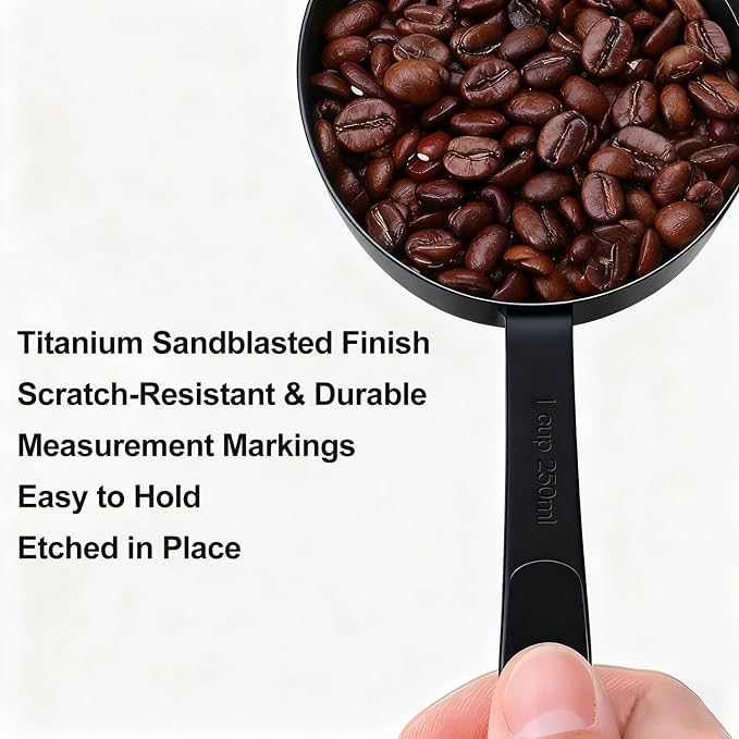 Bopei Measuring Cups and Spoons Set, Titanium-Plated Matte Black Stainless Steel 10 Piece for Cooking and Baking (5 Cups + 5 Spoons All Black)