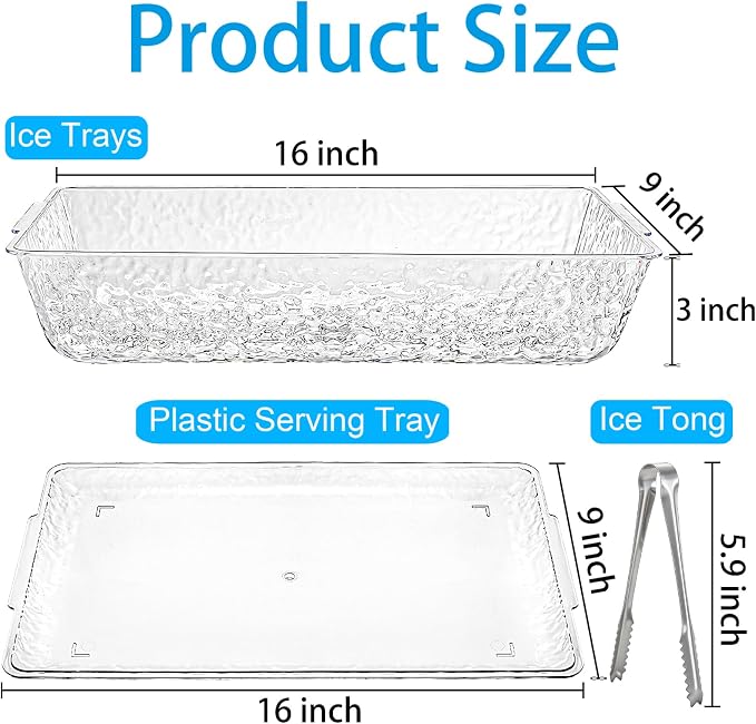 2 Pack Ice Chilled Serving Tray, Plastic Chilled Party Platter for Fruit, Veggie Trays Large Removable Serving Tray for Cold Dish, Ideal for Appetizers, Seafood, Desserts, Charcuterie Board