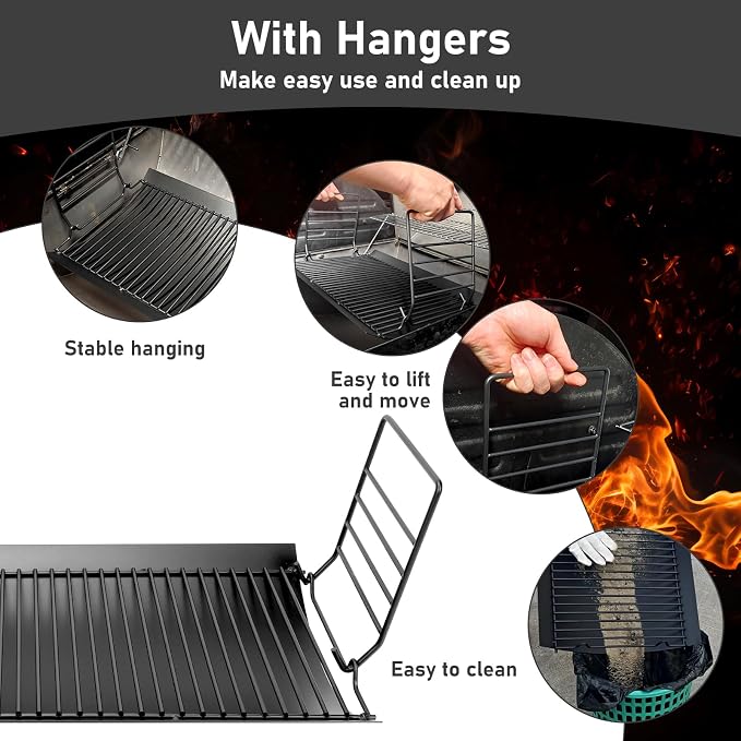 Uniflasy 20 Inches Ash Pan Replacement for Chargriller 5050, 5072, 5650, 2123, 2223, 2823 Charcoal Grills,Char-Griller Grill Grate Model 200157,Chargriller Replacement Part with 2pcs Fire Grate Hanger