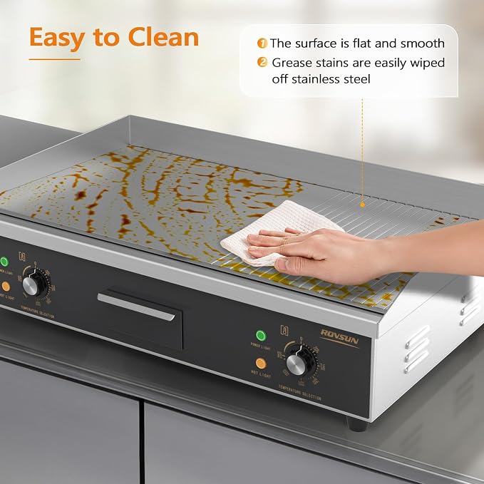 ROVSUN 30" Electric Griddle, Electric Countertop with Half Flat Top Griddle, 3000W Grill Stainless Steel with Adjustable Temperature Control 122°F-572°F for Commercial Home Restaurant, Plug