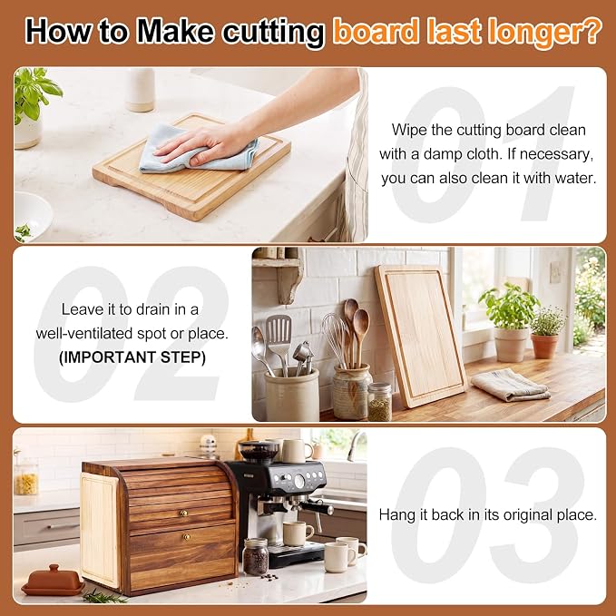 Alpeir Roll Top Bread Box with Cutting Board for Kitchen Countertop, Brown | Large Breadbox with Ventilation Holes, Double Layer Pantry Shelf, Wooden Homemade Bread Storage Container, Vintage Farmhouse