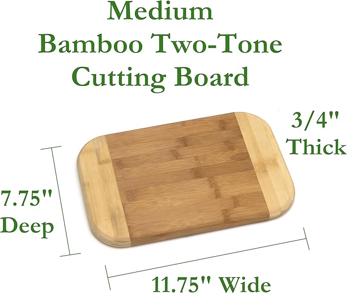 Lipper International Bamboo Wood Two-Tone Kitchen Cutting and Serving Board, Medium, 11-3/4" x 7-3/4" x 3/4"