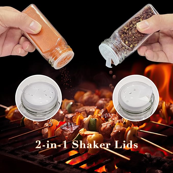 24 Pack 4 oz Glass Spice Jars with Shaker Lids& Labels Glass Bottles | Square Empty Mason Acacia Wood White Labels Kitchen Cabinet Drawer Organizer Seasoning Containers Collapsible Funnel Brush