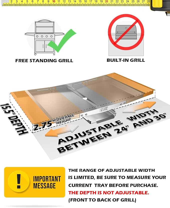 CaptainGrill Grease Tray with Catch Pan - Dyna Glo Grill Replacement Parts | Universal Stainless Drip Pan for Gas Grill Models from Dyna Glo, Nexgrill, Expert Grill, Kenmore, BHG and More(Width 24"-30")