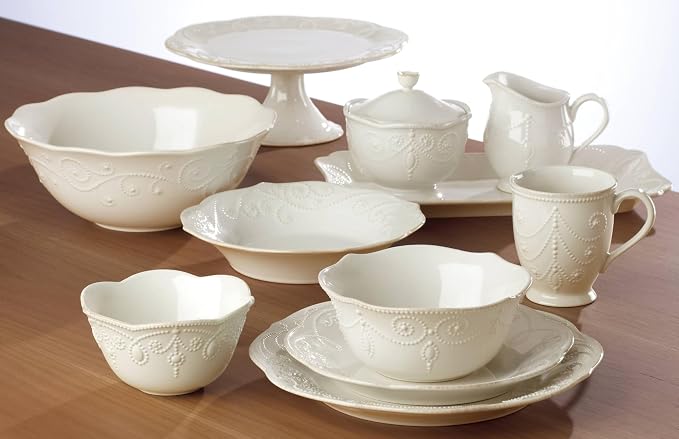 Lenox 890951 French Perle 12-Piece Plate & Bowl Dinnerware Set White | dishwasher safe, microwave safe | includes dinner plates, accent plates, pasta bowls | kitchen and dining essential