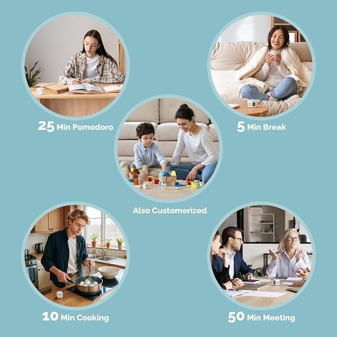 KADAMS Pomodoro Timer Visual - Productivity Pomodoro Cube, 5/10/25/50 Min Countdown & Countup, Silent – Ideal for Work Study Cook Workout Kitchen School Classroom Office Gift Kids (1, White)