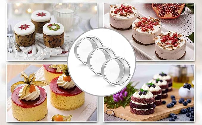 TeamFar 4 Inch Cake Pan, Stainless Steel Mini Cake Pan Round Baking Tins | Set of 3, Small Tier Cake Baking Pans Tins For Baking Steaming Serving, Healthy & Sturdy, Easy Clean & Dishwasher Safe