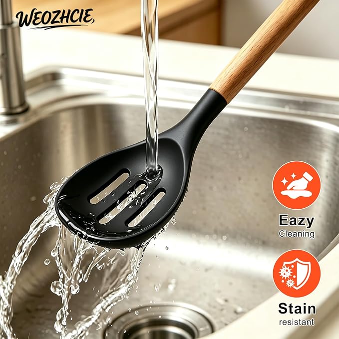 Silicone Cooking Utensil Set,10 PCS Cooking Kitchen Utensils Set, Nonstick Kitchen Utensils 446°F Heat-Resistant Cookware Tools of Spoon,Brush,Whisk,Spatula,Turner Tongs (Black)