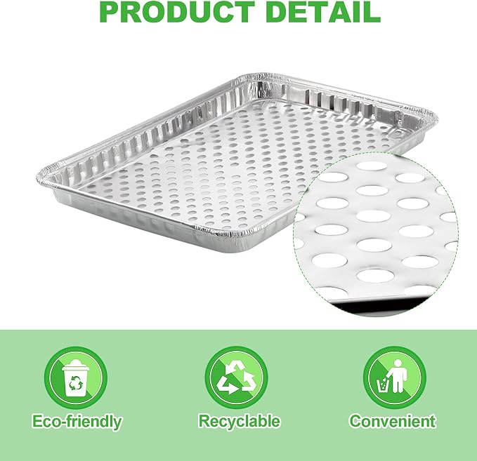 ABuff 20 Pack Disposable Aluminum Foil Grill Topper Pans with Holes, Perforated Grill Grate Liners Trays for Outdoor Grills, BBQ Grill Accessories for Outdoor Cooking and Camping, 16.2 x11.7 Inch