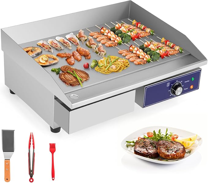 Giantex Commercial Electric Griddle, 22" Flat Top Teppanyaki Grill 2000W | Cast Iron Griddle Plate, Stainless Steel Frame, 122℉-572℉ Adjustable Tempe Control, for Home Kitchen & Restaurant