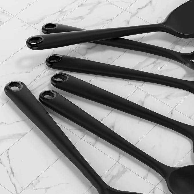 Silicone Kitchen Utensils Set,Utensils Sets for Cooking,Dishwasher Safe | Seamless Spatula Set,Nonstick Cookware, BPA-Free,Heat Resistant up to 600°F, House warming Gift,Black