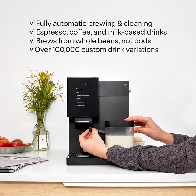 Terra Kaffe TK-02 Super Automatic Espresso Machine - Black | App-enabled coffee machine, auto wake & sleep, roaster-approved espresso settings, cappuccino machines for home