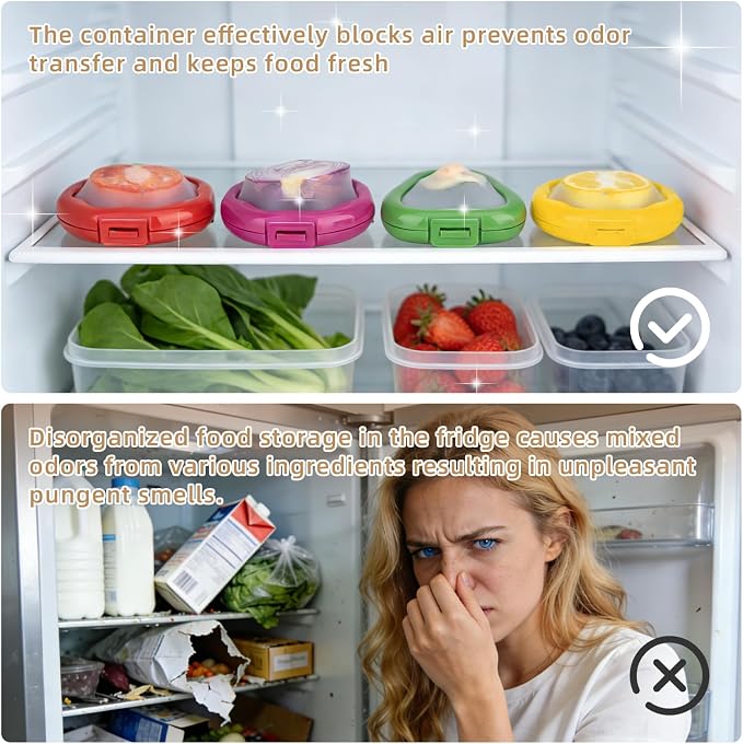 TQRR Avocado Saver and Lemon Holder- 4Pcs Fruit Fresh Storage Containers Reusable Silicone, Refrigerator Use, For Fruits & Vegetable Containers, Fits Apples, Lemons, Potatoes, Oranges,Tomatoes | Reusable Silicone, Refrigerator Use, For Fruits & Vegetab...