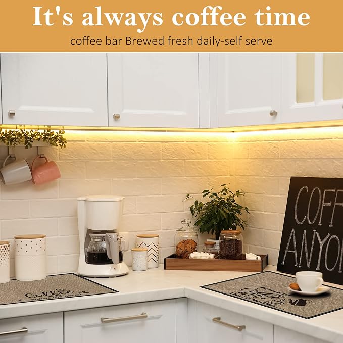 2 Pcs 20 x 14 Inch Coffee Placemats for Countertop,Cute Style