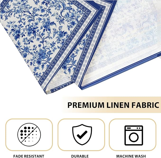 Blue Floral Branches Linen Placemats Set of 4, Chinoiserie Table Mats | Washable Non-Slip Heat Resistant Linen Fabric Rectangle Place Mats for Indoor Outdoor Party Kitchen Dining Decor 12 x 18 Inch