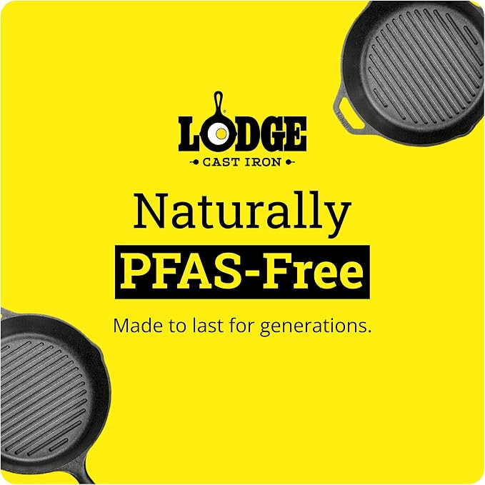 Lodge Cast Iron Set - 7-Piece Set - Pre-Seasoned Kitchen Essentials Set - Skillet, Griddle & Dutch Oven Included - PFAS-Free Non-Toxic Cookware