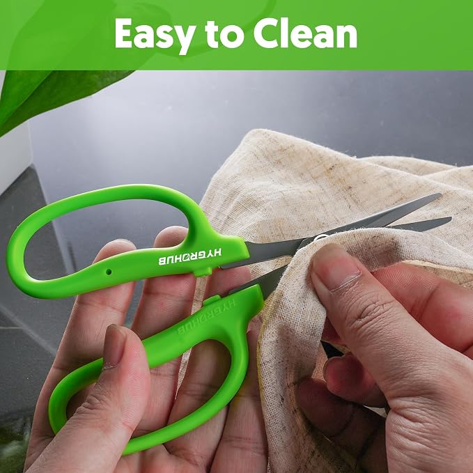 Garden Scissors, 2 PCS, Straight Blade + Curved Blade, 6-in, Easy to Clean | Non-stick Coated Steel Sharp Pruning Shear, Garden Snips for Plants, Herbs, Flowers in Grow Tent and Hydroponics