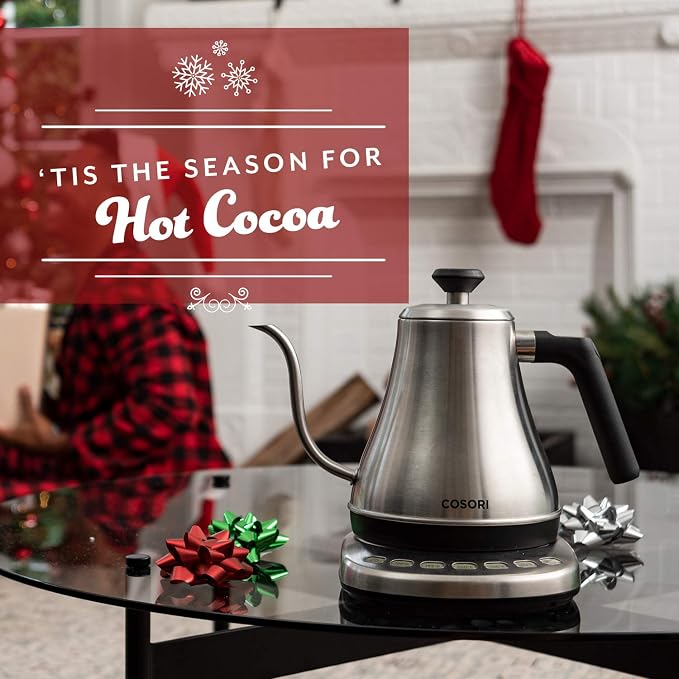 Cosori Gooseneck Electric Kettle with Temperature Control, 0.8L, Silver | No Plastic Contact with Water, 5 Presets, 60-Min Keep Warm, Pour Over Coffee & Tea, Stainless Steel Interior, 1200W