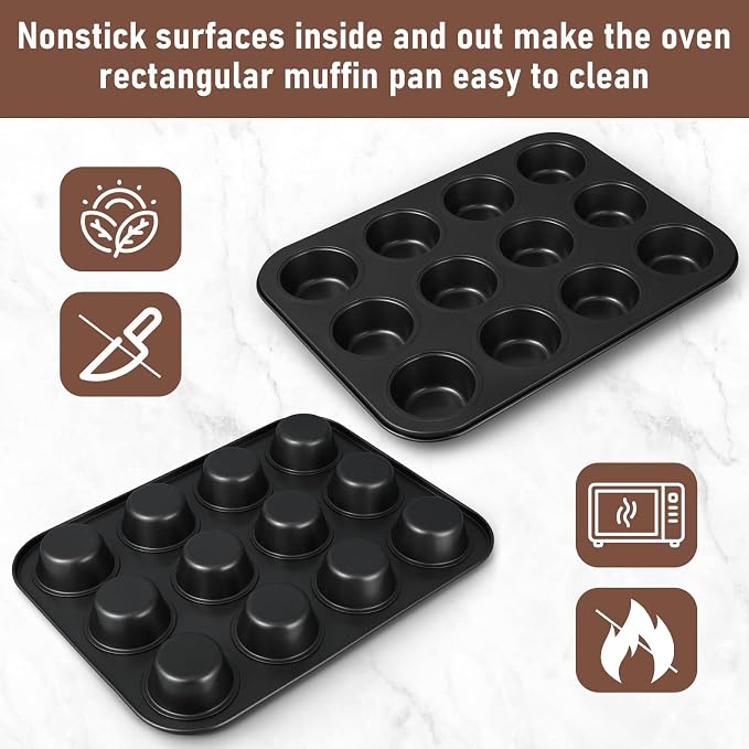 SiliFine 3 Pack Nonstick Muffin Pan Carbon Steel Cupcake Pan Muffin Tin Easy to Clean Tray Bakeware for Baking Cup Cake Cheesecake, 6, 12, and 24 Cup, Jumbo