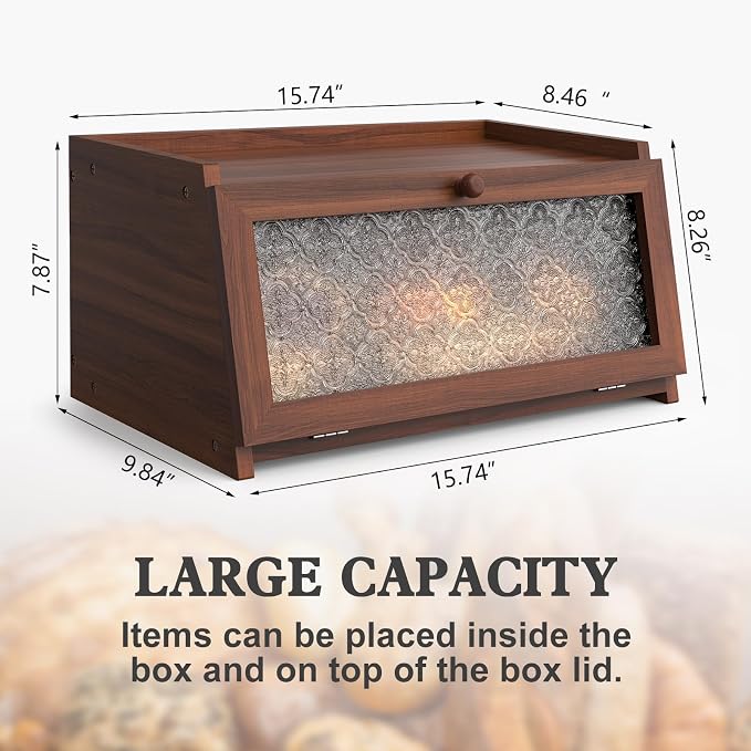 LOHASOK Bread Box for Kitchen Countertop,Brown Begonia | Large, Farmhouse Bread Container Holder Storage, Acrylic translucent window