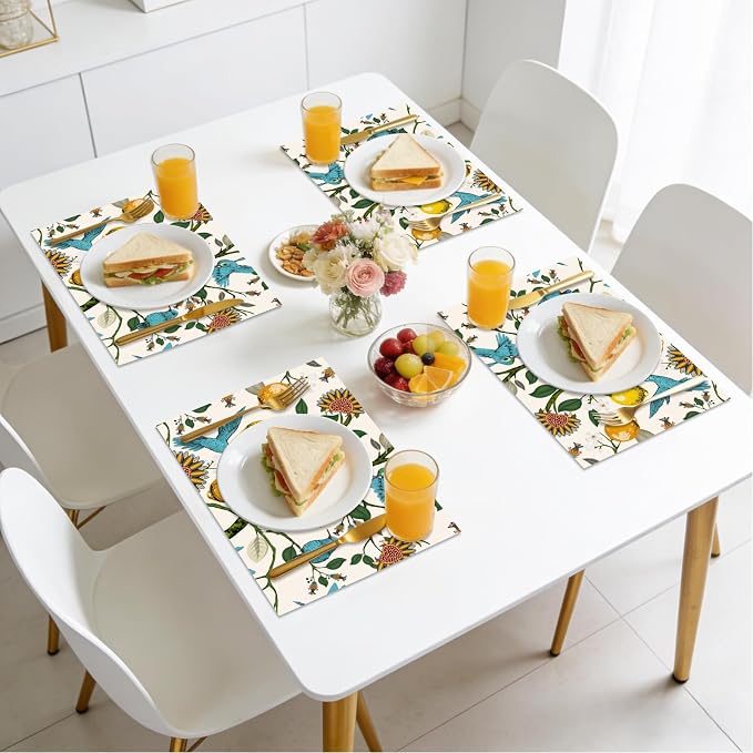 50 Pack Vintage Lemon Disposable Paper Placemats 11 x 16 Inches | Hummingbird Floral, Dinner Table Setting, Wedding Birthday Party Supplies