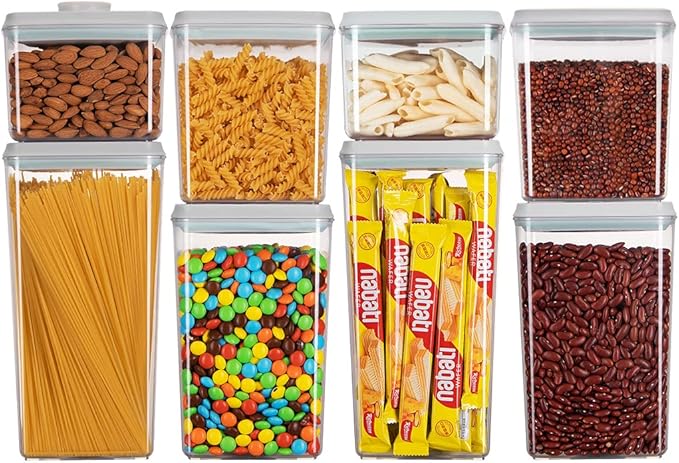 Food Storage Containers Pop Airtight Food Storage Containers with Lids for Kitchen Pantry Organizing Cereal Snack Flour Sugar Coffee Spaghetti Stackable - 8 Pcs (1.2, 2.0, 2.7, 3.3qt)*2
