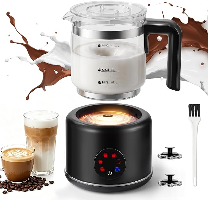JXXM Electric Milk Frother, 6 in 1 Milk Steamer,17oz Automatic Warm and Cold Foam Maker for Coffee,Latte, Cappuccino, Macchiato, Hot Chocolate (Black)