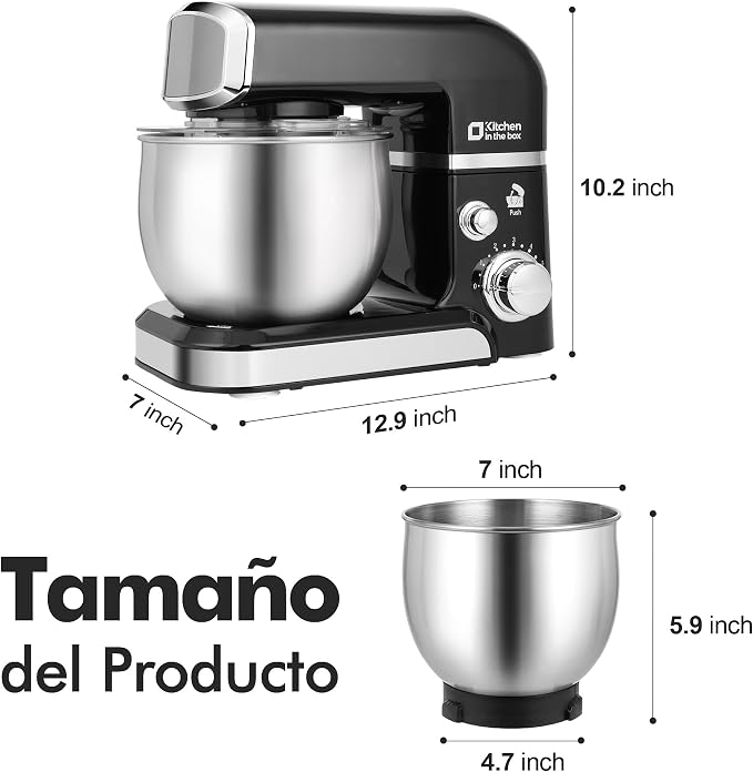 Kitchen in the box Stand Mixer,3.2Qt Small Electric Food Mixer,6 Speeds Portable Lightweight Kitchen Mixer for Daily Use with Egg Whisk,Dough Hook,Flat Beater (Black)