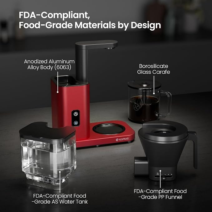 Kismile SCA-Certified 8 Cup Drip Coffee Maker, Pour Over Coffee Machine with 3s Instant Heat 197–205℉, Adjustable Flow Control, Removable Water Tank, Deep Cold Brew & 40 Min Keep Warm (Red)