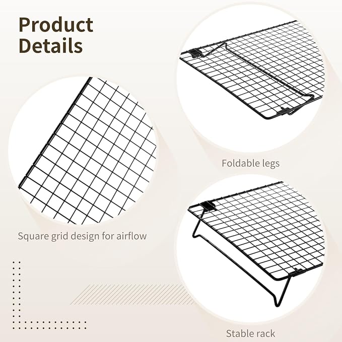 Cooling Racks for Cooking and Baking, 2 Pcs Stackable Cooling Rack for Baking, 16.93 x 11.06 Inch Carbon Steel Wire Rack with Folding Legs, Cookie Cooling Racks Baking Cooking Cooling Roasting