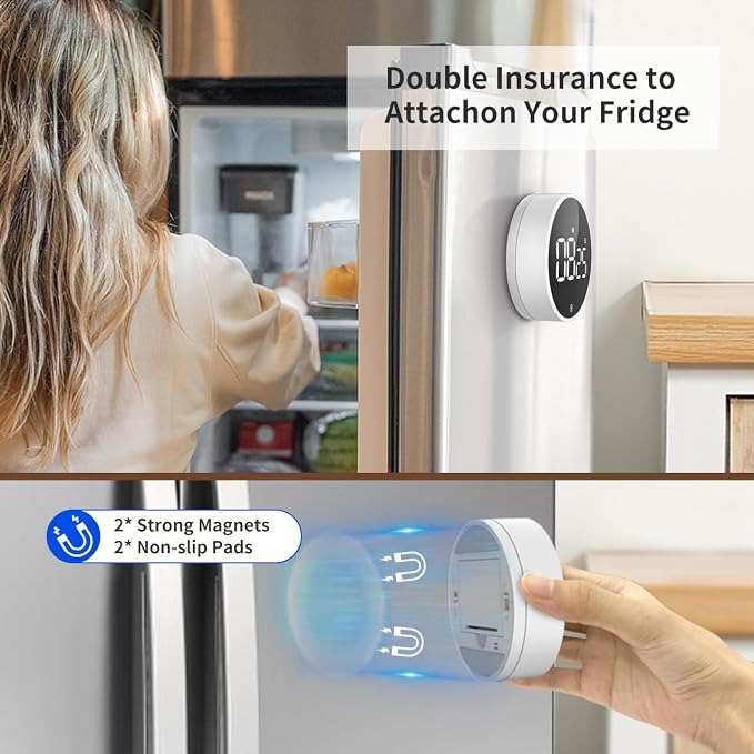 Digital Magnetic Kitchen Timer & Stopwatch with LED Display, White | Up to 99:55 Countdown & Count Up , Easy Twist Control, Adjustable Volume & Brightness, Magnetic Back, Battery Powered