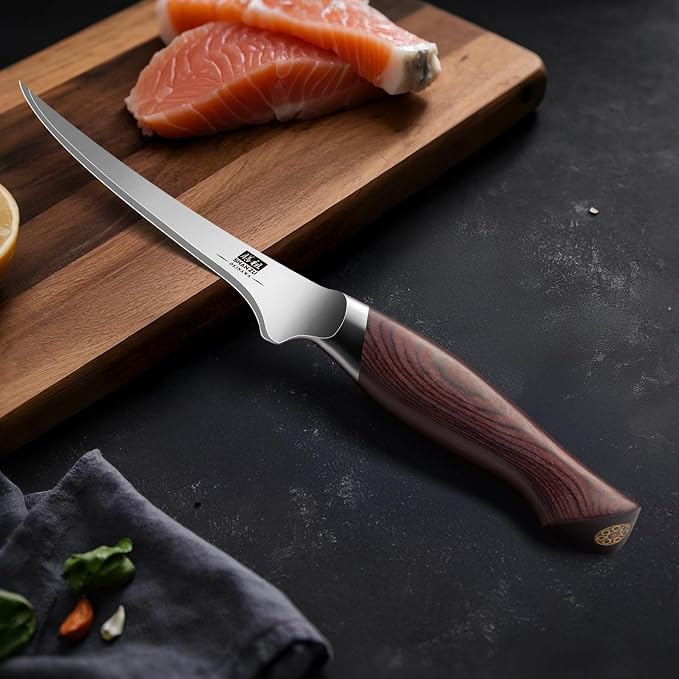 SHAN ZU Fillet Knife 7 In, Razor Sharp Boning Knife for Meat | Japanese 10Cr15Mov High Carbon Steel Fish knife, Professional Kitchen with Flexible Blade and Ergonomic Pakkawood Handle