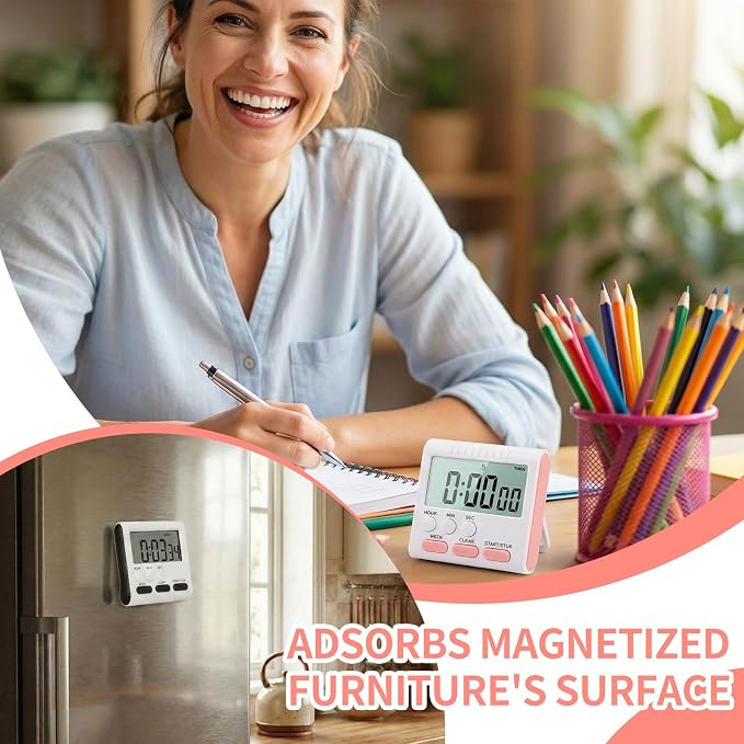 Mudder 12 Pack Digital Kitchen Timer for Cooking, Large Digits, 24 Hour Magnetic Backing Stand Kitchen Timers Clock for Classroom Kids Teachers, Loud Alarm and Large Screen (Mix Color)