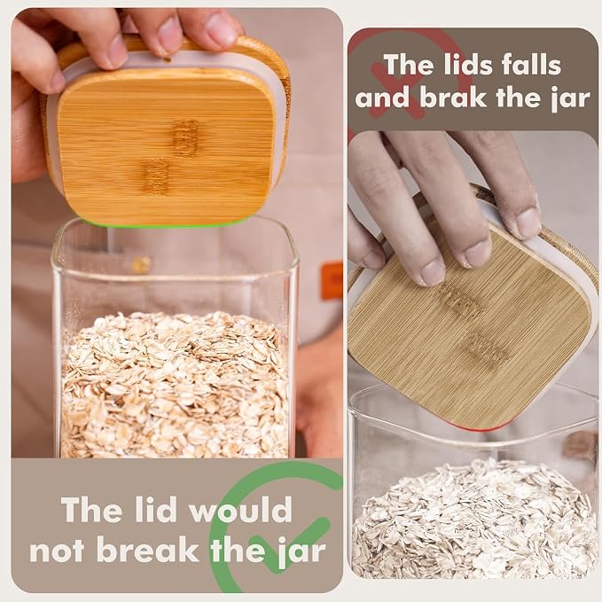 4.6Qt Large Glass Flour Sugar Storage Containers with Bamboo Lids | Wide Mouth Design, With Measuring Cup, Minimalist Kitchen Organizer,Scandinavian Style Storage,Nordic Style Storage