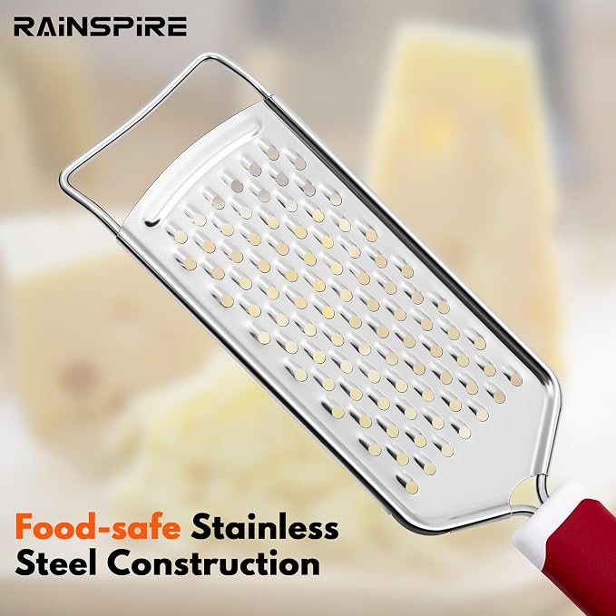 Professional Cheese Graters for Kitchen Stainless Steel Handheld, Metal Lemon Zester Grater With Handle For Cheese, Chocolate, Spices, Kitchen Gadgets Tools, Soft Grip Handle (Red)
