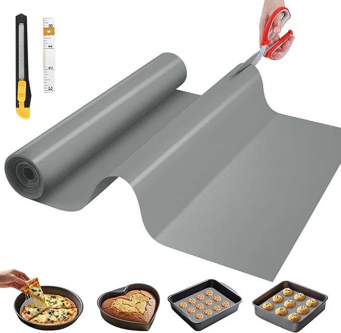 GTJ Silicone Baking Mat Roll, Reusable Baking Sheet Liners, 16 in x 10 ft | Free Cut to Size, Food-Grade, Non-Stick, Non-Slip, For Dough, Pastry, Air Fryer, Freeze Dryer, Oven Pan, Kitchen Counter