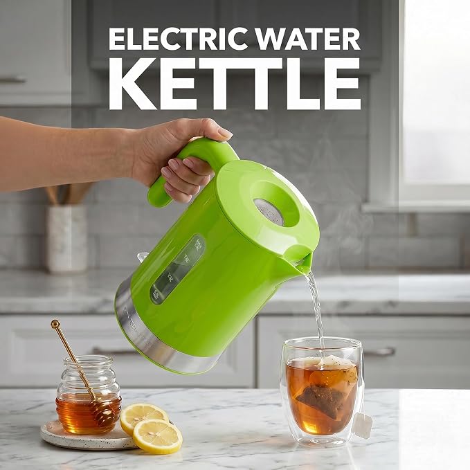 OVENTE 1.8L Electric Kettle with 1500W Fast Boiling Heater, Green KP413G | Best For Coffee or Tea, BPA-Free, Easy-Fill Lid, Water Level Window, Auto Shut-Off & Boil-Dry Protection, Removable Filter