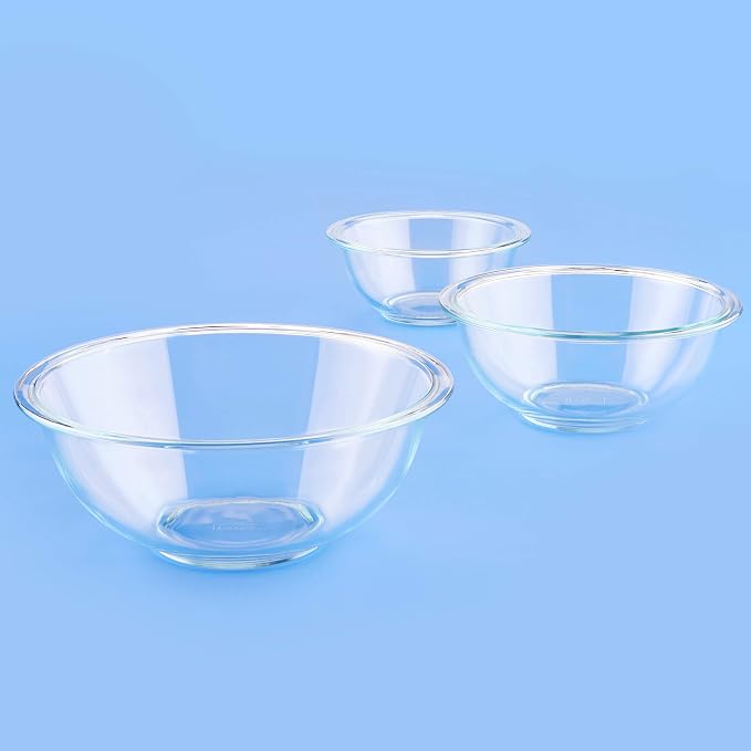 Pyrex Essentials (3-Piece) Glass Mixing Bowls Set for Prepping and Baking